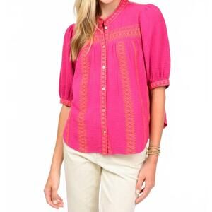 NEW IVY JANE heavily embroidered gauze top in raspberry